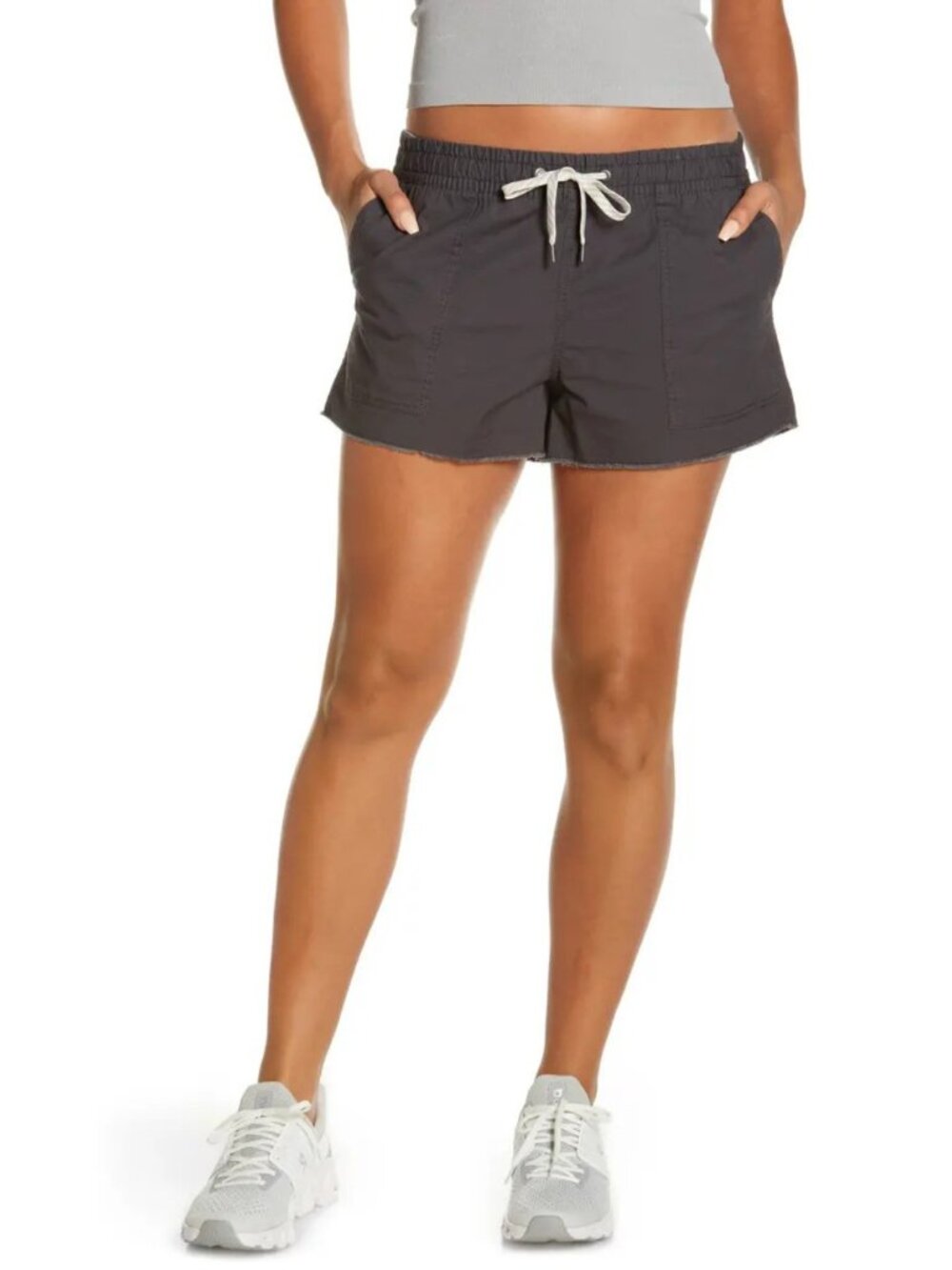 Vuori Women's Vintage Ripstop Shorts in a Dark Charcoal Gray